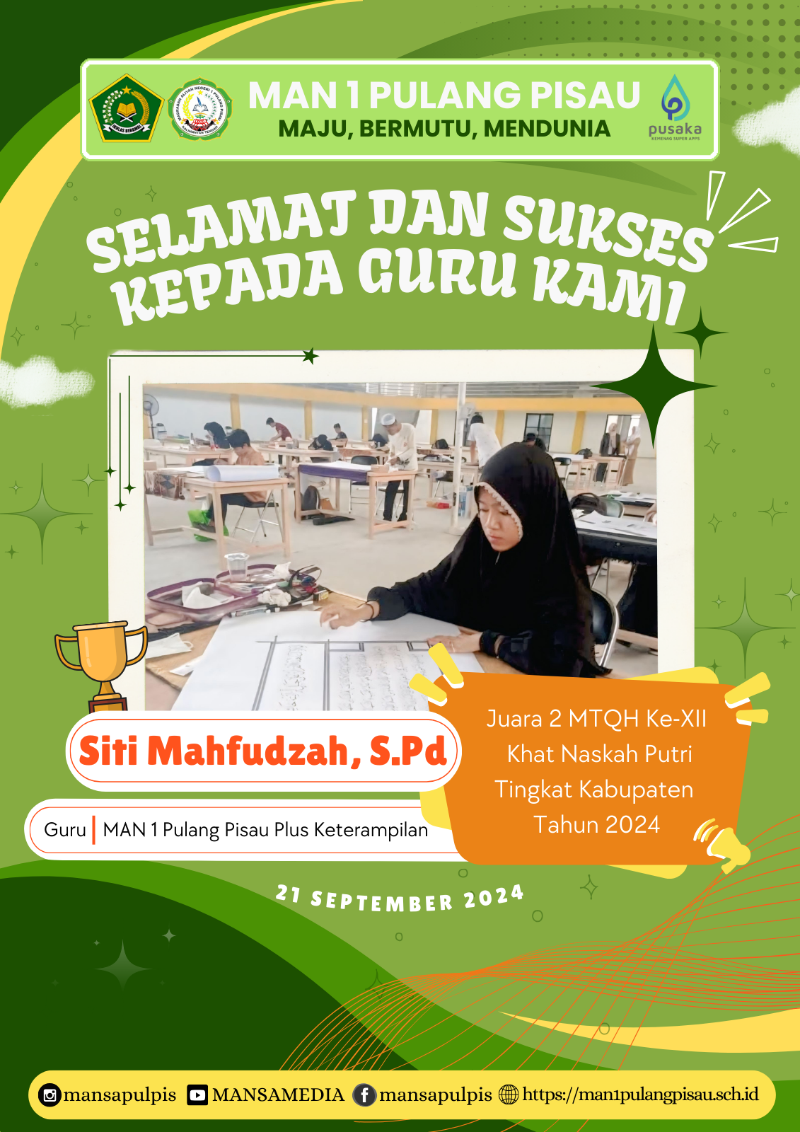 GURU MAN 1 PULANG PISAU PLUS KETERAMPILAN MERAIH JUARA 2 DALAM MTQH KE-XII TINGKAT KABUPATEN PULANG PISAU